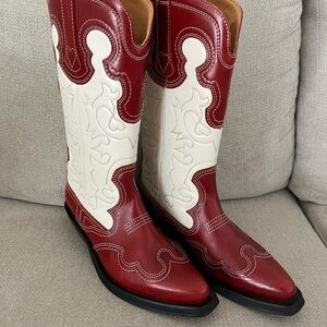 GANNI Red and White Western Cowboy Boots